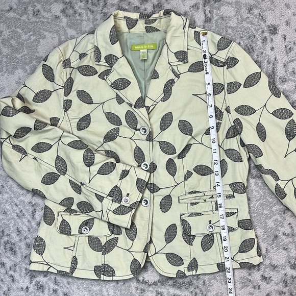 SIGRID OLSEN CORDUROY LEAF EMBROIDERED LINED JACKET SAGE GREEN GRAY SZ 12 Petite - Picture 15 of 16